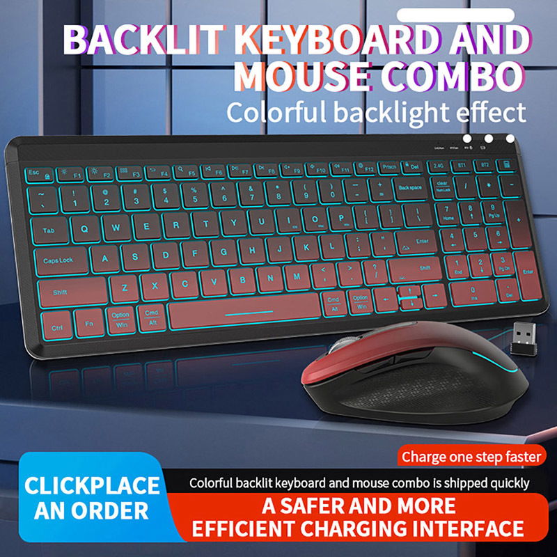RGB Backlit Silent Wireless Te - Gaming Keyboard Mouse Set avaliação e preço