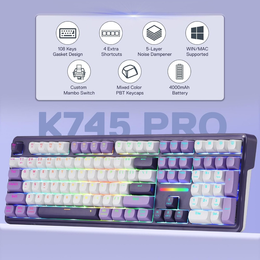 Teclado Mecânico RGB Sem Fio p - Gaming Keyboard No Noise avaliação e preço
